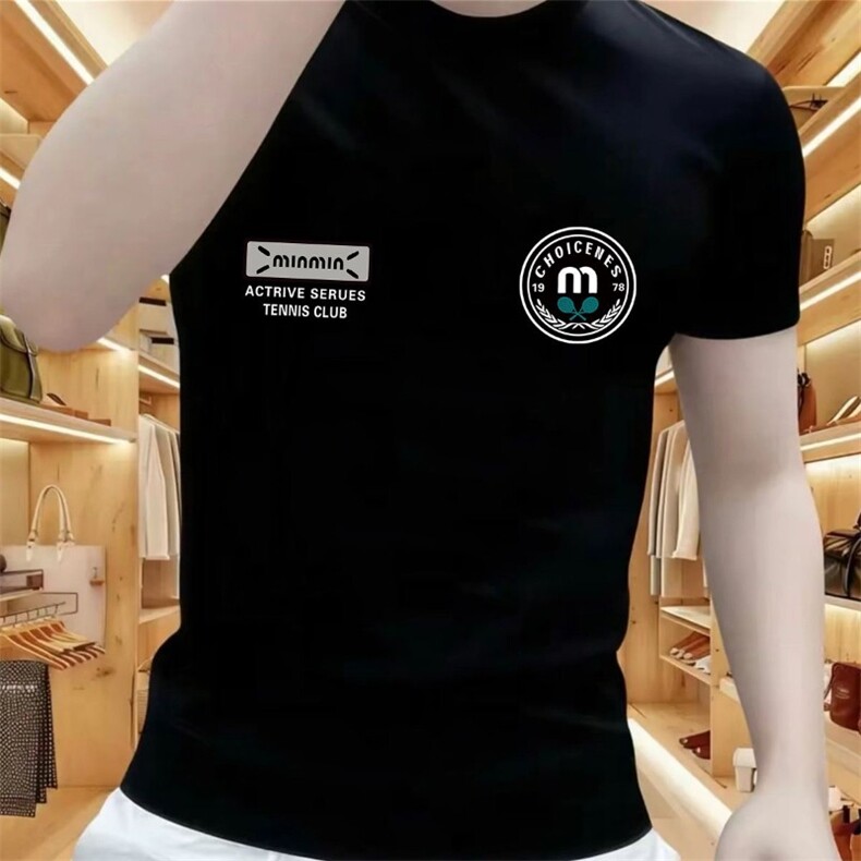 2025长绒棉夏新款字母徽章多标印花短袖T恤男士痞帅修身圆领上衣，男装T恤，星座1210-1