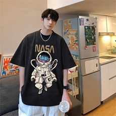 ！24夏季新款宽松大码港风宇航员麂皮绒T恤TJ2308-特p19，男装T恤，星座508（原C305）