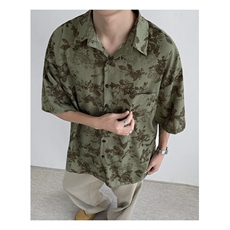 冰丝薄款印花衬衫夏季休闲ins痞帅风短袖沙滩衬衣男C0222-P35，男装T恤，星座308B-2