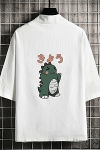 HF59037-P40风汉服男开衫外套七分袖道袍 网格挂拍图片