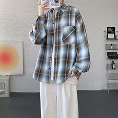 衬衫男春季新款港风宽松大码磨毛格子长袖衬衣CS131-特P28，男装衬衫，星座214-3