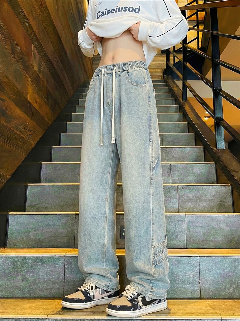 薄款宽松直筒牛仔裤ins春夏季宽松美式高街休闲裤做旧牛仔裤,男装牛仔裤,星座302A-2