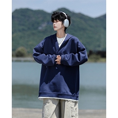 8XL-M叠穿假两件卫衣重磅连帽V领拼接套头衫宽松大码外套WY006P65，男装卫衣，电商B312