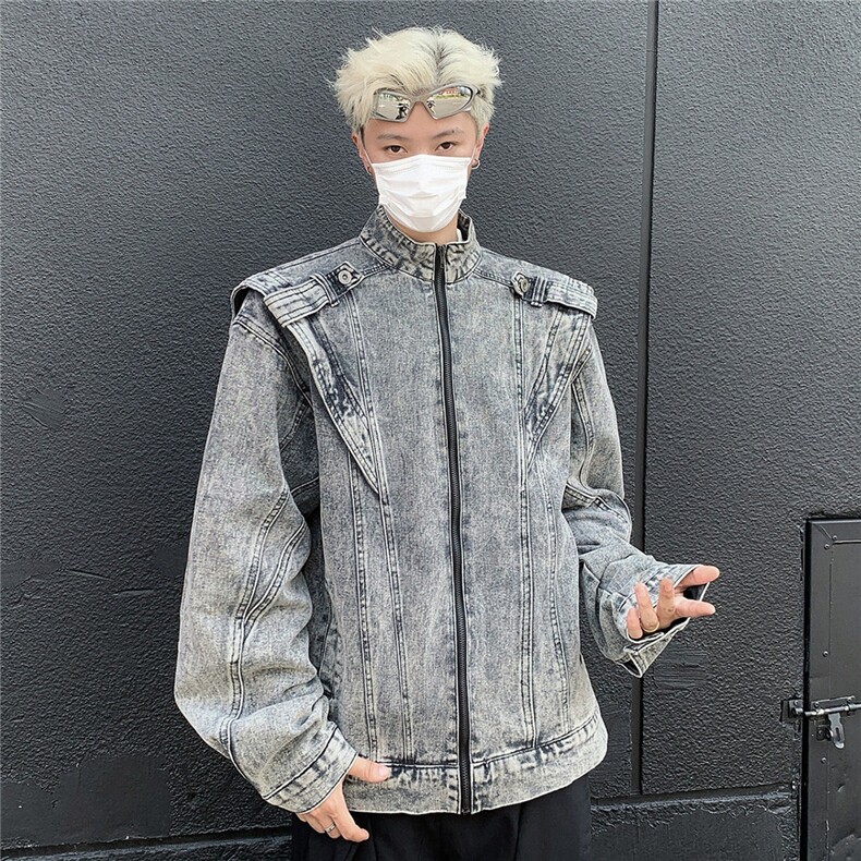 JK86362025秋美式复古重工拼接短款牛仔外套机车服夹克男,男装工装外套,星座1108
