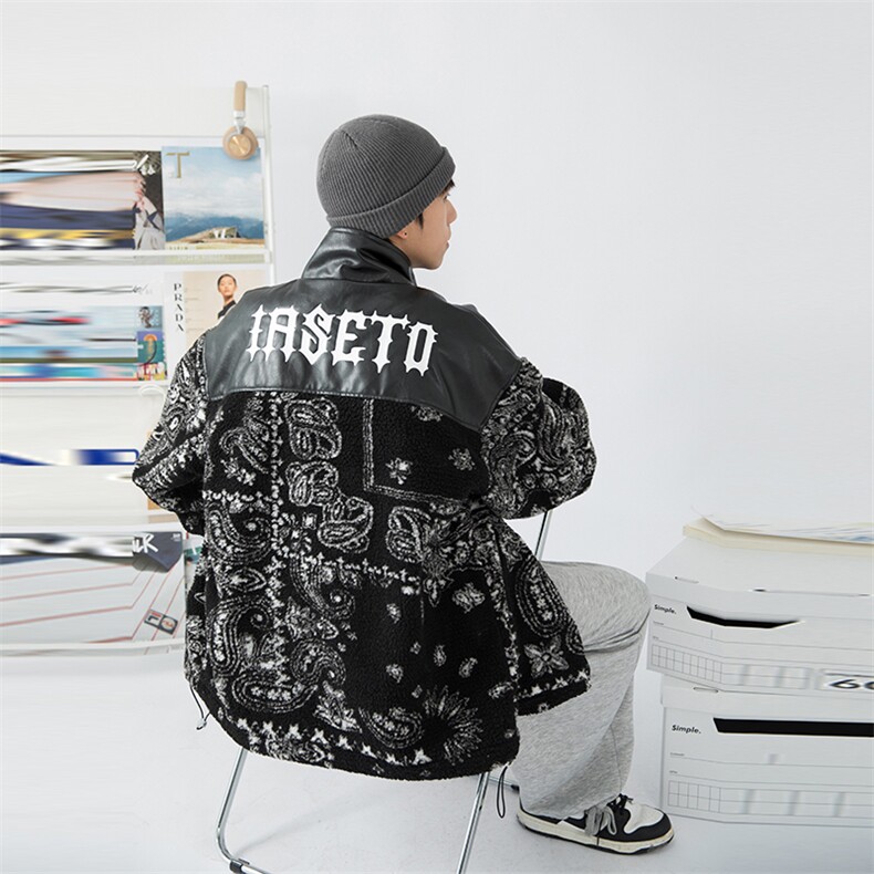 日系白墙2024冬新款羊羔毛拼接加厚立领棉衣棉服YG02-P120控150,男装棉衣,星座914-3