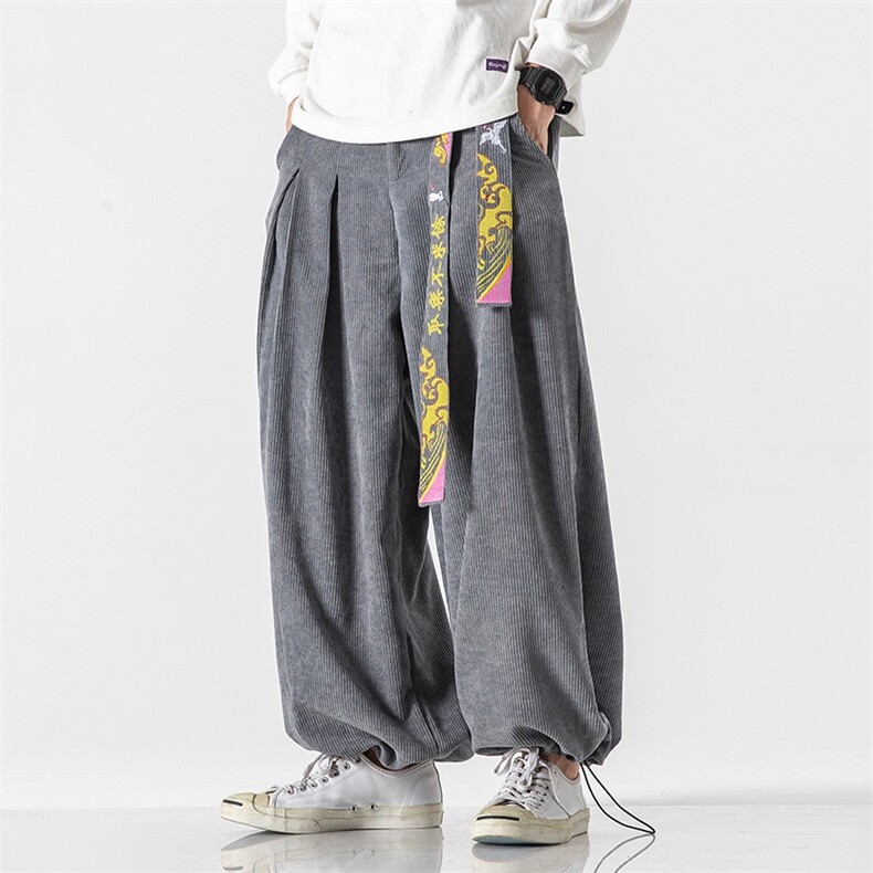 24秋冬大码风飘带绣花情侣哈伦阔腿裤休闲裤汉服潮K126/P70,男装民族服装,电商A221A