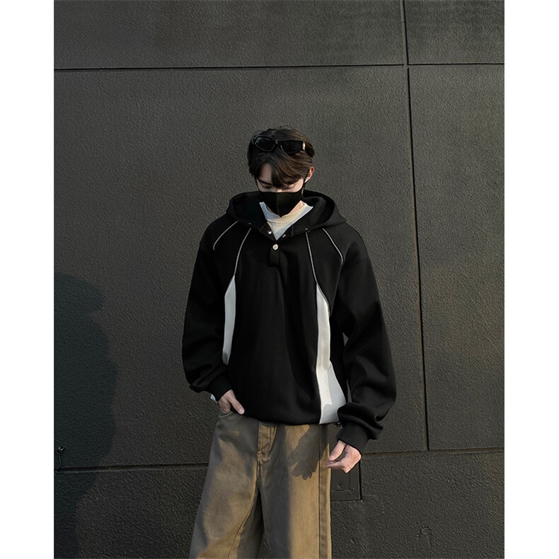 得物品质新款设计反光条纽扣连帽款男士卫衣休闲p70加绒p80,男装卫衣,电商B319