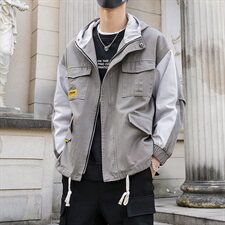 男装夹克春季新款潮流连帽拼色上衣外套韩版潮外衫DS324TP95，男装夹克，电商A102