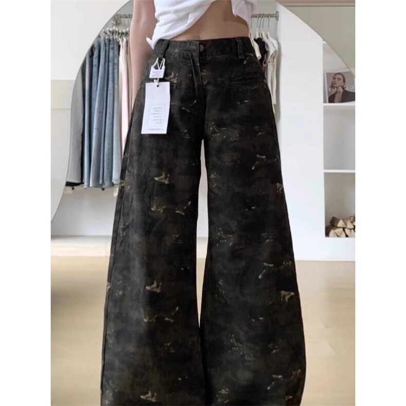 AK2168-P46复古迷彩夏季新款高腰显瘦阔腿牛仔裤,女装休闲裤,星座617A-2