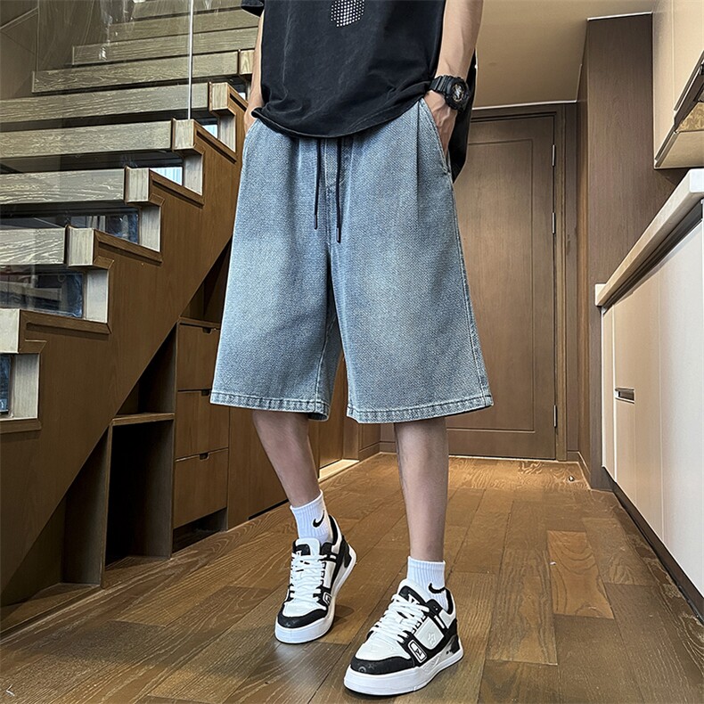 美式复古夏季避开薄款牛仔短裤男水洗宽松休闲百搭五分裤,男装牛仔裤,星座410-7