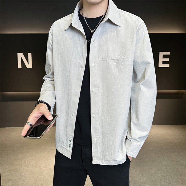 男士长袖衬衫秋季2025新款痞帅潮牌薄款衬衣外套A313-25615-P98,男装衬衫,电商A313