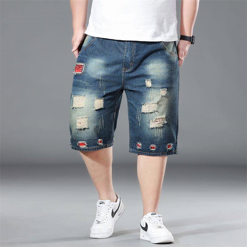 夏季牛仔短裤休闲男潮牌乞丐破洞中裤五分裤宽松马7082P45,男装牛仔裤,星座1106