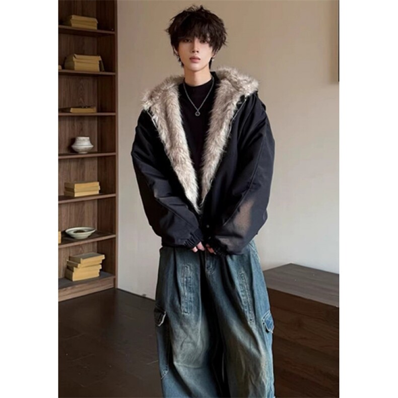 毛领座山雕外套男款冬装加厚痞帅棉服连帽复古保暖棉衣MY1081,男装棉衣,星座1116A（原606A-3）
