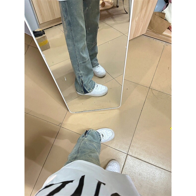 美式高街复古设计感工装牛仔裤男女潮牌开叉拉链直筒裤L72688-P45,男装牛仔裤,星座1008