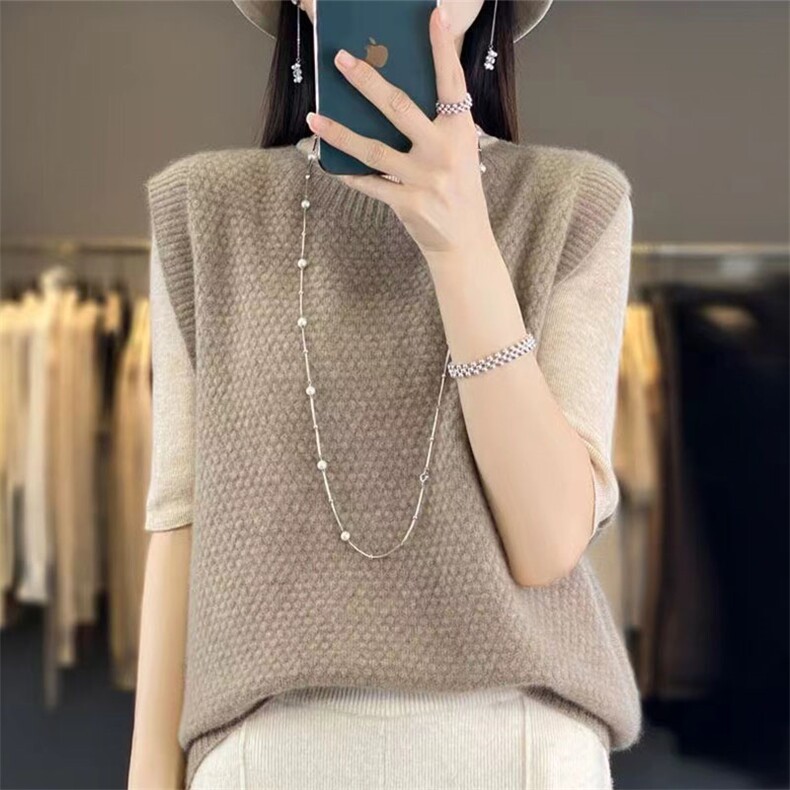 马甲女圆领一线成衣2025春秋新款针织坎肩宽松马夹内搭,女装背心吊带,萱芳婷羊绒
