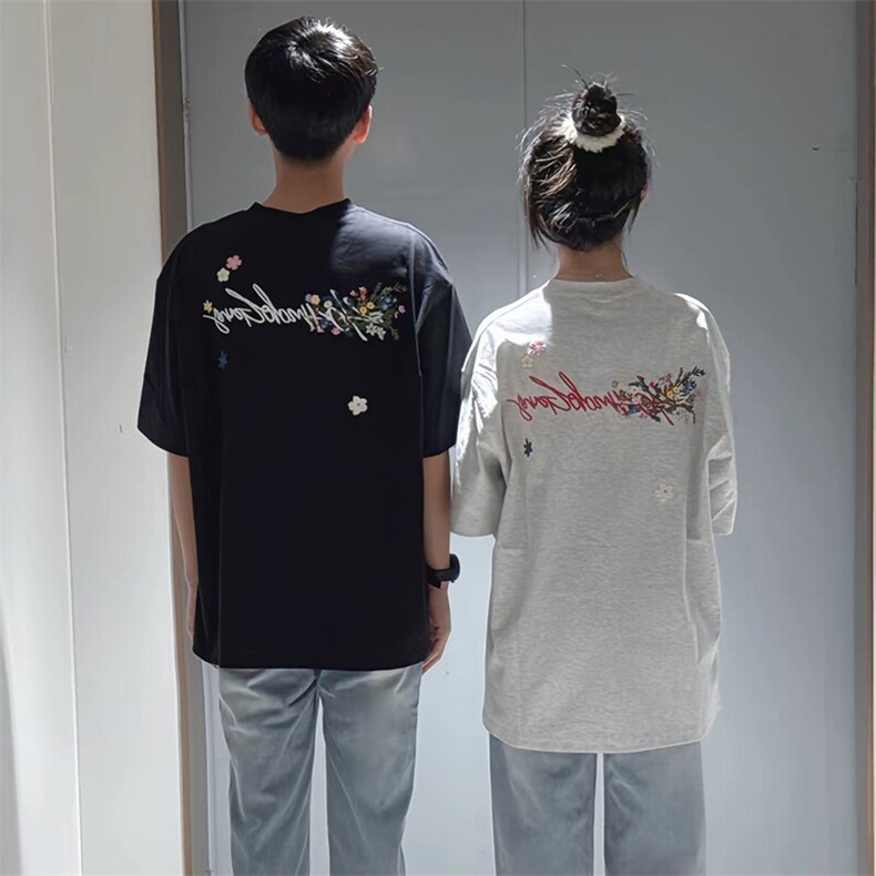 万针全刺绣工艺抖音得物高品质260克重磅纯棉双纱美式高街短袖T恤,男装T恤,电商A486-1