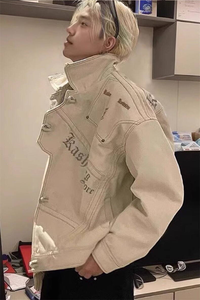 美式复古短款工装牛仔外套小众设计高级感夹克JK6997特P83,男装工装外套,星座908-1