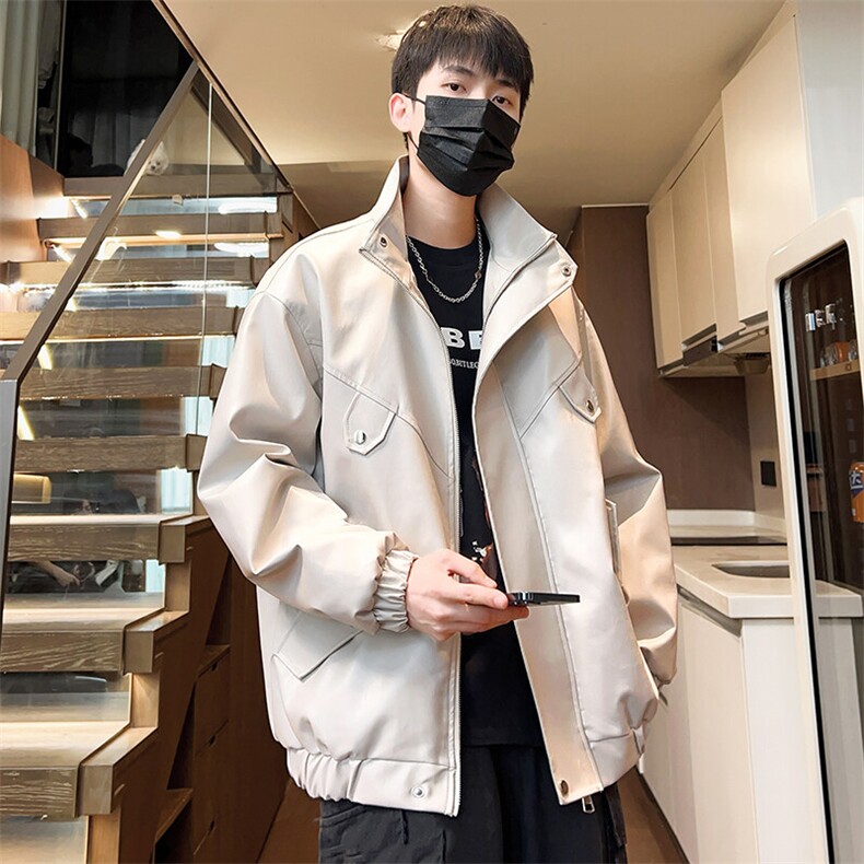 春季潮流夹克情侣款立领皮衣男大码宽松外套机车A266-PY008-P75,男装夹克,电商A266