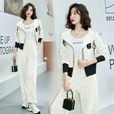 2024年春季御姐轻熟风炸街时尚职业高级感连帽卫衣外套阔腿裤套装，女装套装/套裙，时尚俏佳人