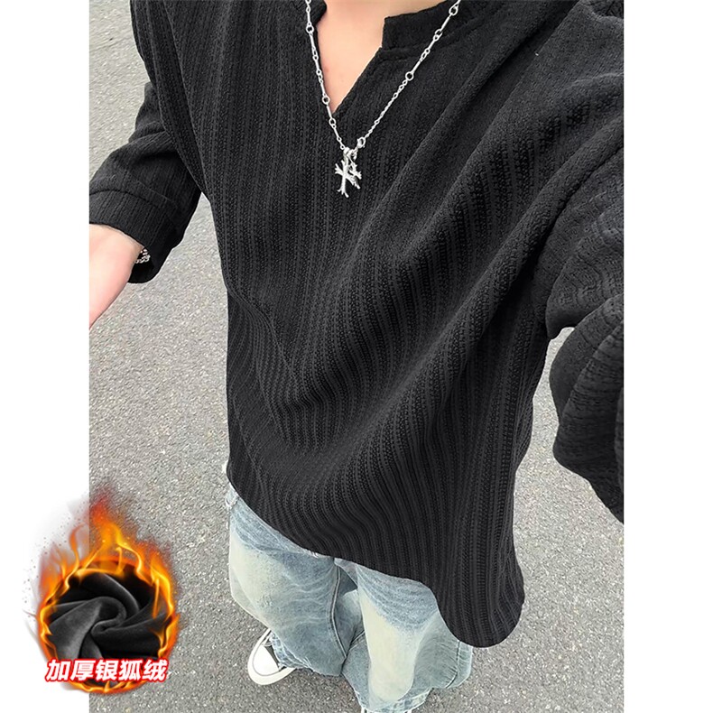 450g重磅雪尼尔鱼骨纹加绒舒适银狐绒T恤男T24536J加绒-特P30控58，男装T恤，电商A001