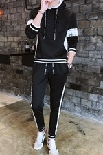 秋装新品连帽套头男士长袖运动休闲卫衣套装男J01P60，男装休闲套装，电商A086