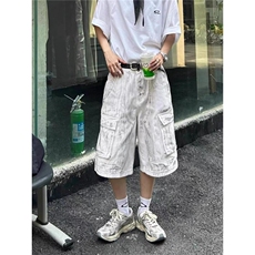 美式高街工装牛仔五分裤男夏季新款百搭潮牌宽松直筒裤DA6681-P55，男装牛仔裤，星座208-5
