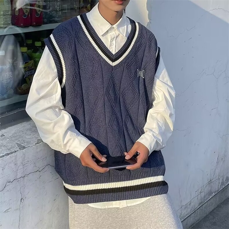 圆领毛衣男港味2023秋季复古日系针织衫无袖背心马甲M5511P40,男装针织衫/毛衣,星座1116-2