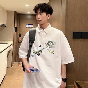 可设48小时支持抖音得物来样二开 网眼透气翻领t恤美式短袖POLO衫图片