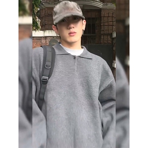 重磅秋冬北极绒亨利领毛衣开衫美式复古休闲慵懒风纯色翻领针织衫图片