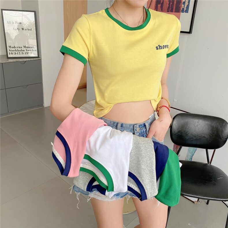 2021修身撞色拼接高腰T，女装，NOUSWEETY 诺小姐衣橱