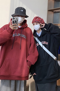抖音品质 港风秋冬装 情侣装加厚连帽套头加绒卫衣G1028 P68男图片
