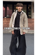 26春款复古翻领单排扣上衣假两件格纹拼接衬衫HY850TP80，男装衬衫，电商A102B