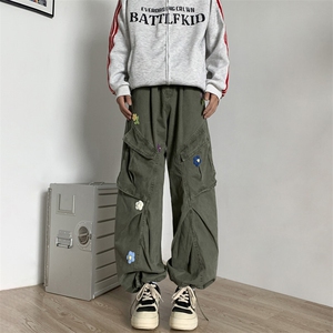 美式复古刺绣直筒多口袋工装裤休闲阔腿hiphop拖地长裤K828-P78图片