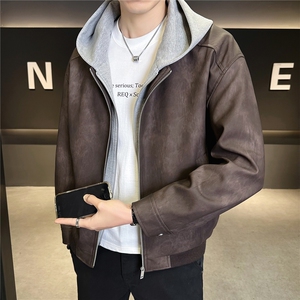 假两件连帽男装皮衣外套春季夹克C317-1188-P185图片