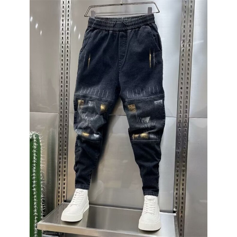 1506-1/KT10031/P51男士潮流拉链破洞水洗牛仔裤黑色美式时尚修身,男装牛仔裤,星座1506-1
