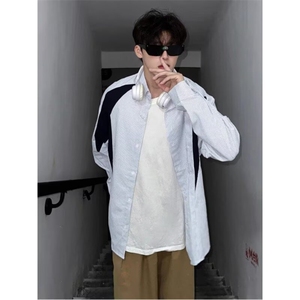 Q7-P39 日系cityboy港风竖条纹衬衫男女高级感长袖图片