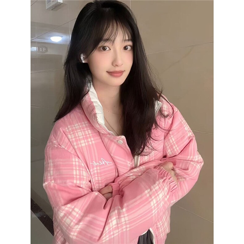 1506-1/M76591/P89韩版辣妹粉白色双面穿立领棉服女外套,男装棉衣,星座1506-1