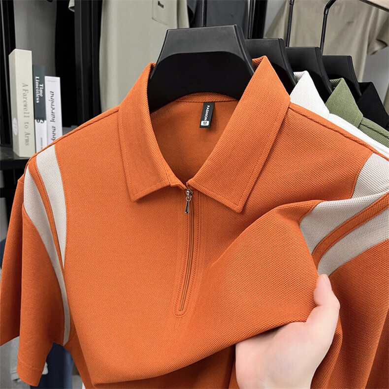 Z5007春夏男士新款短袖T恤青年修身户外阔版拉链体恤休闲POLO衫，男装Polo衫，电商B360