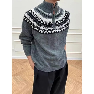 灰色美式覆古费尔岛提花毛衣男款秋冬MY9240-P60图片