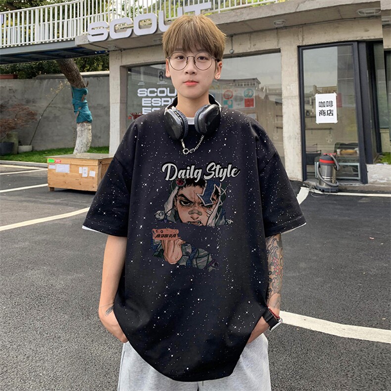 量大优供抖音视频支持得物配合二开美式满天星亮片短袖T恤MTX225,男装T恤,电商A486
