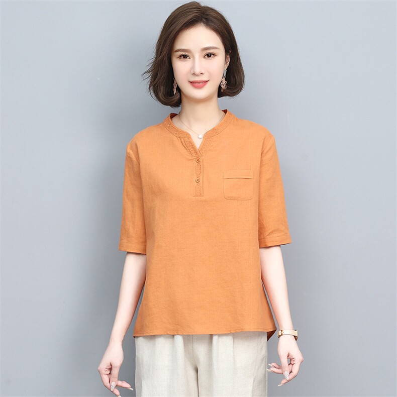 棉麻女2025夏季新款中年妈妈时尚大码休闲洋气减龄亚麻,女装T恤,忆绮罗