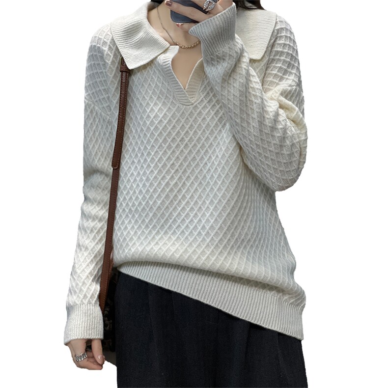 蓬松柔软亲肤舒适女士菱形绞花格套头羊毛衫,女装羊毛衫,温贝羊绒