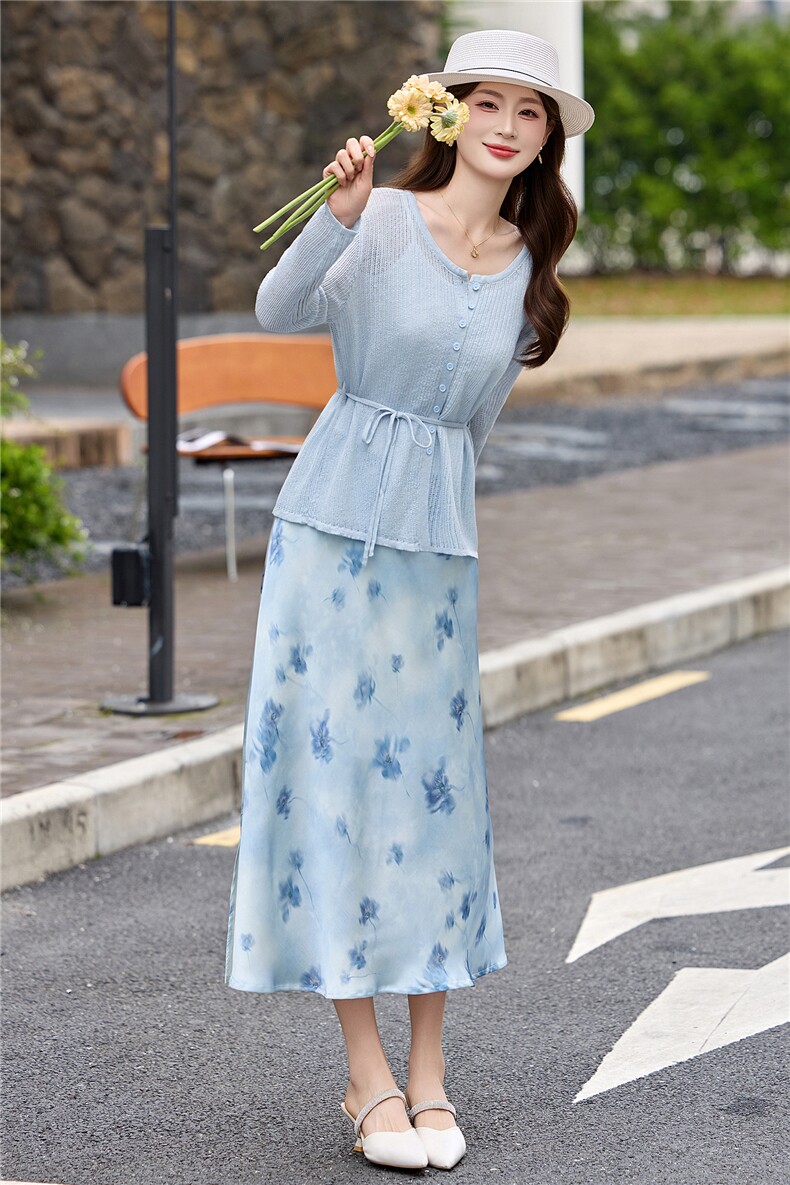 法式设计感显瘦织开衫配半身裙子套装2026夏季新款女时尚套装穿搭,女装套装/套裙,意芙