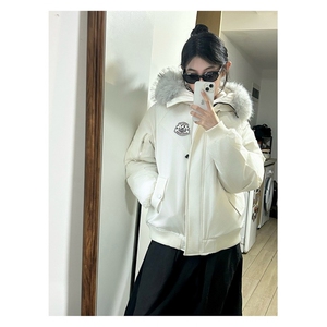 黄子弘凡同款连帽毛领派克羽绒棉服复古保暖 网络图图片