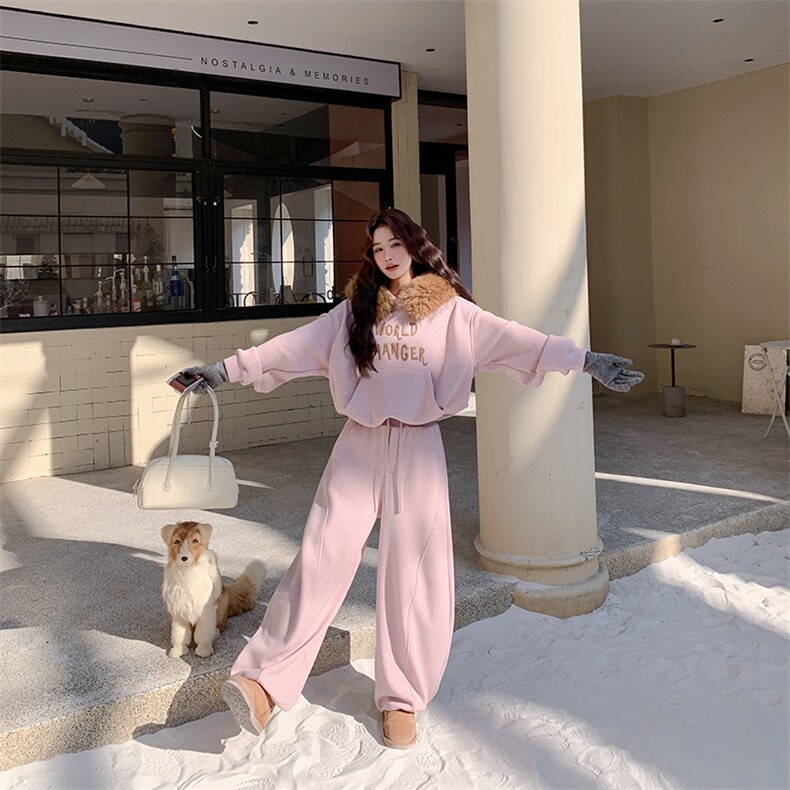 仿真狐狸毛可脱卸加厚贝贝绒运动套装P240K360,女装套装/套裙,2D015