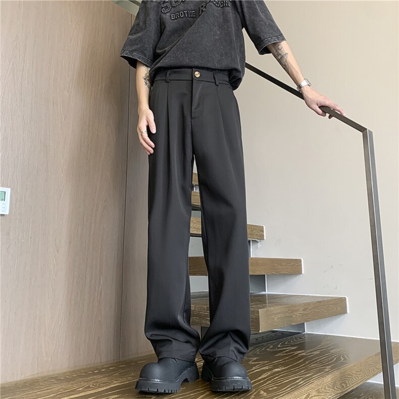 胖胖哥黑色垂感男士西裤春季美式高级感直筒长裤大码宽松微喇裤子图片