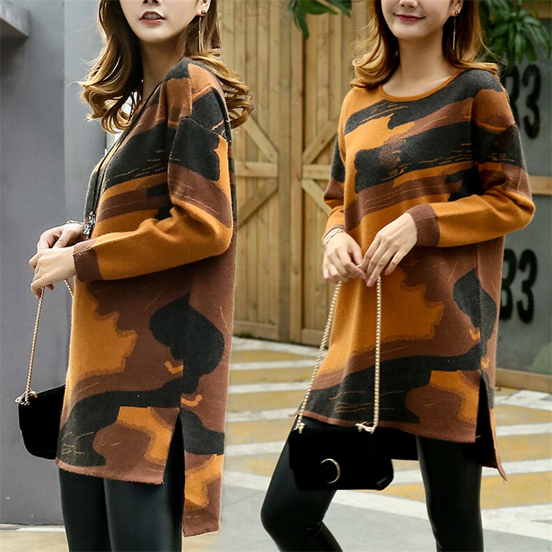 中裙X型长袖2020年冬季圆领针织衫/毛衣韩版百搭时尚休闲气质优雅，女装针织衫/毛衣，奕阳依阁