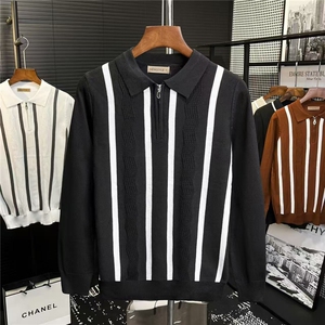 轻熟风撞色条纹翻领POLO衫男装夏季高品质冰丝针织短袖t恤男休闲,polo衫短袖搭配男图片