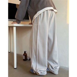 重磅加绒加厚阔腿弯刀裤立体曲折线男士香蕉裤直筒休闲裤D397 P68图片