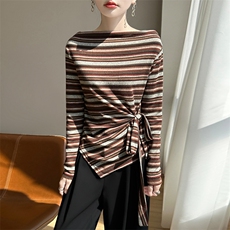 2025年秋季单件长袖时尚百搭通勤一字领，女装针织衫/毛衣，绒宛羊绒